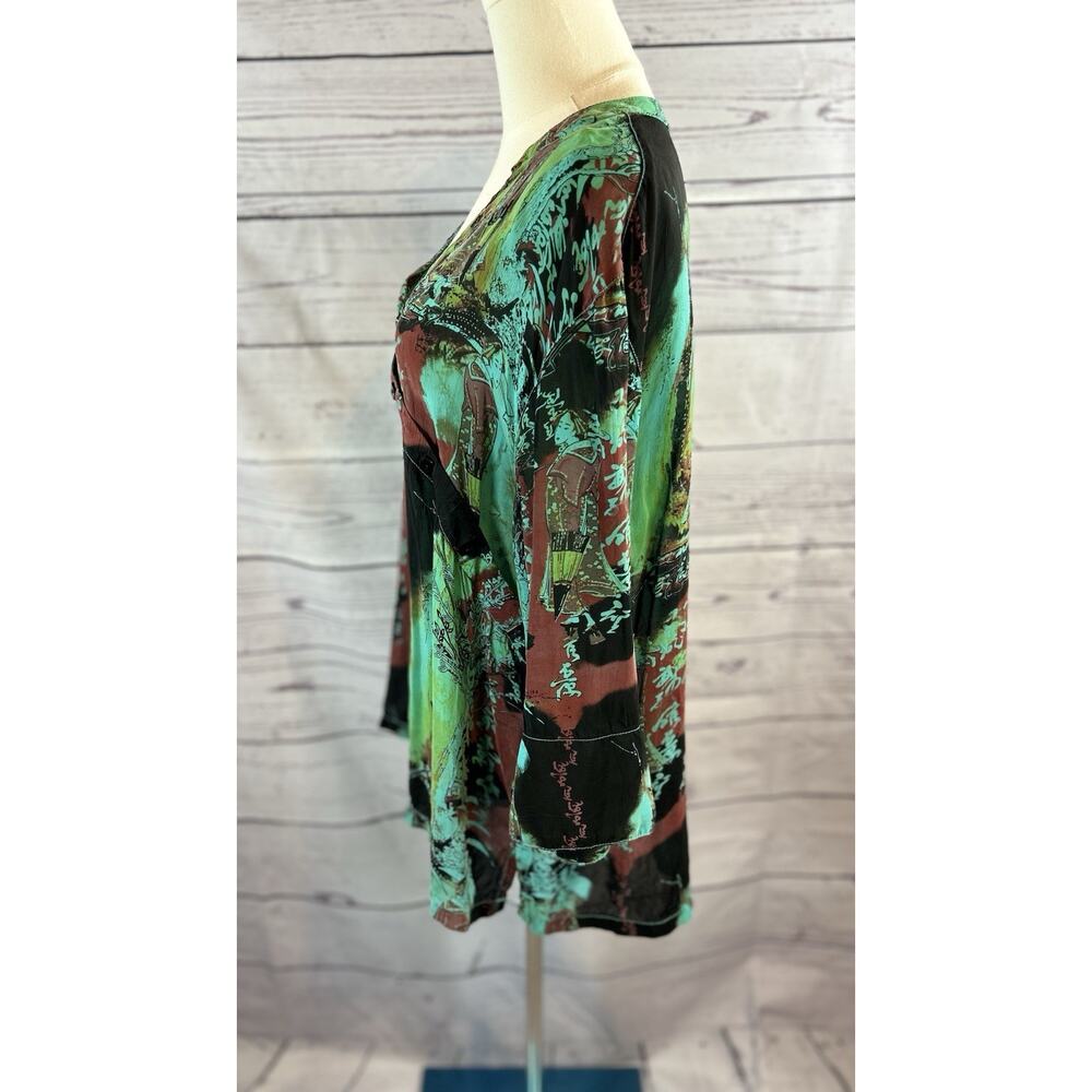 Vintage Tianello Blouse Womens XL Multicolor Oriental Print Rayon Wrap Style Top - Picture 3 of 6